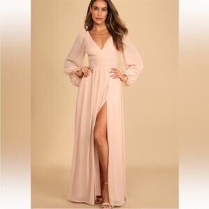 NWT Lulu’s Pink Blush Enchanted My Love Gauzy Chiffon Maxi Gown S